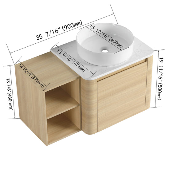 Curvo 24"/36"/48"/60" Floating Vanity with Ceramic Sink (RTA)