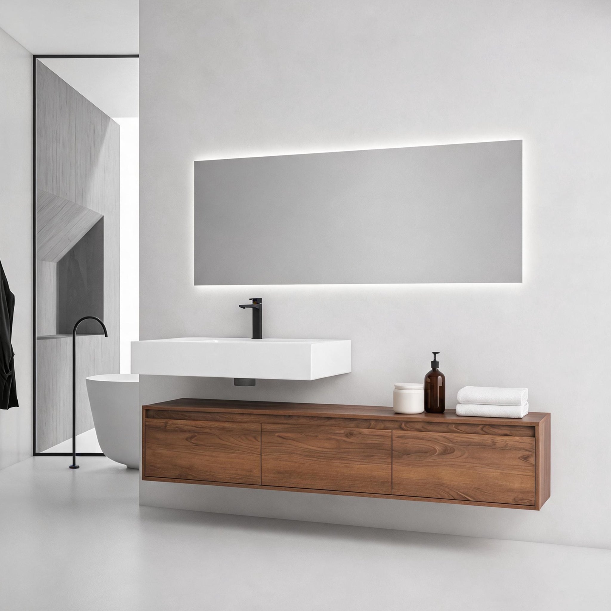 Suspend 60" Wall-Hung Vanity System — Mix & Match Basin & Side Cabinets, 7 Configurations (RTA)