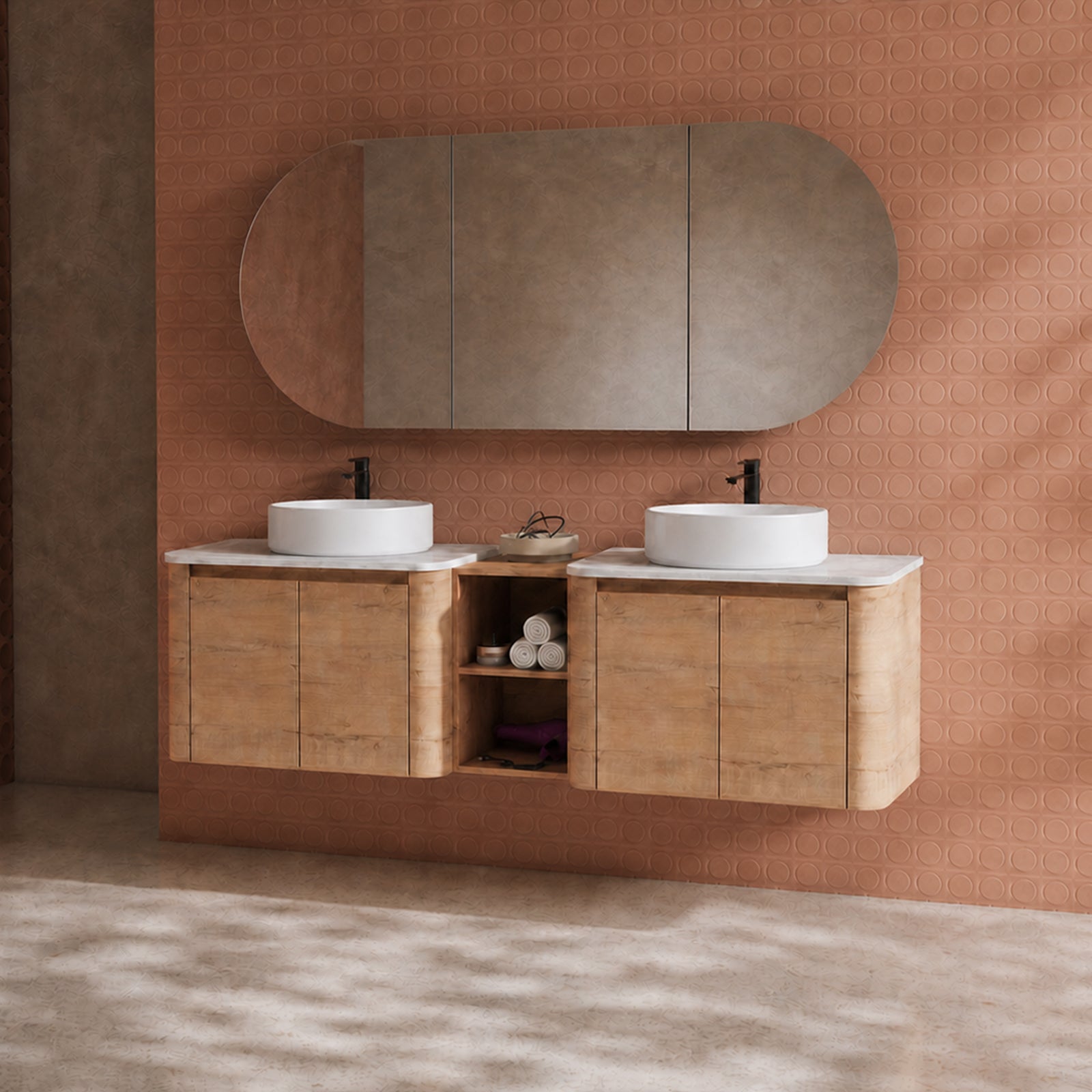 Curvo 30"-72" Floating Vanity System with 5 Ceramic Basin Colors (RTA)