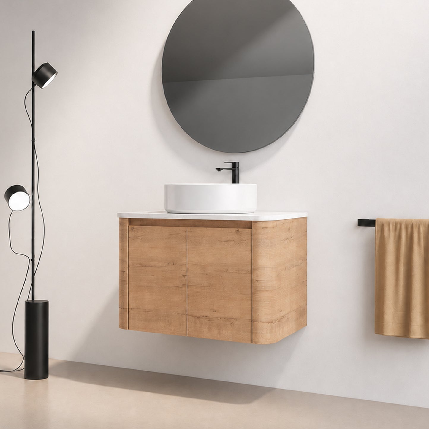 Curvo 30"-72" Floating Vanity System with 5 Ceramic Basin Colors (RTA)