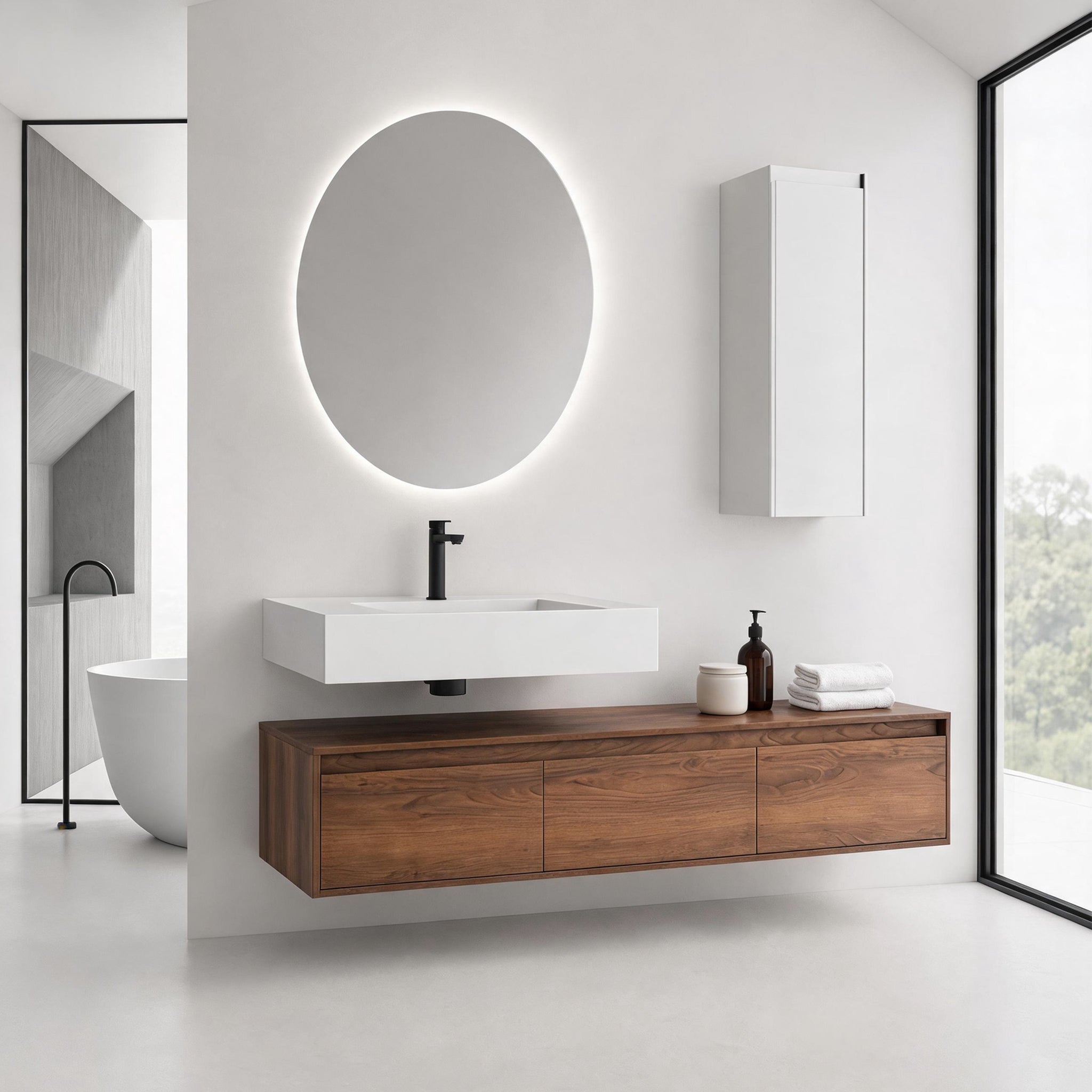 Suspend 60" Wall-Hung Vanity System — Mix & Match Basin & Side Cabinets, 7 Configurations (RTA)