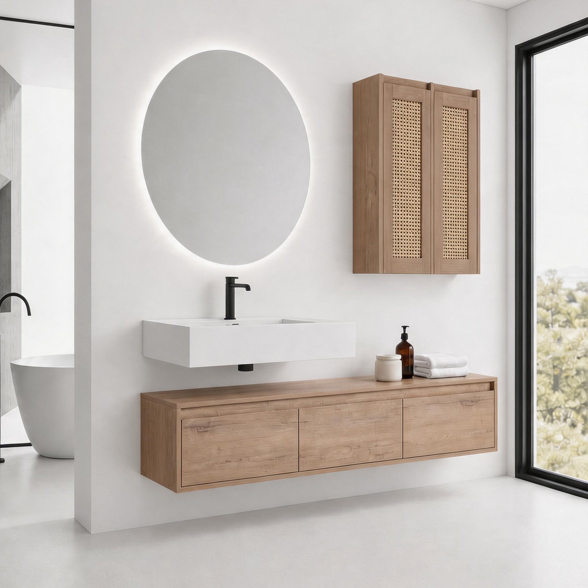 Suspend 60" Wall-Hung Vanity System — Mix & Match Basin & Side Cabinets, 7 Configurations (RTA)