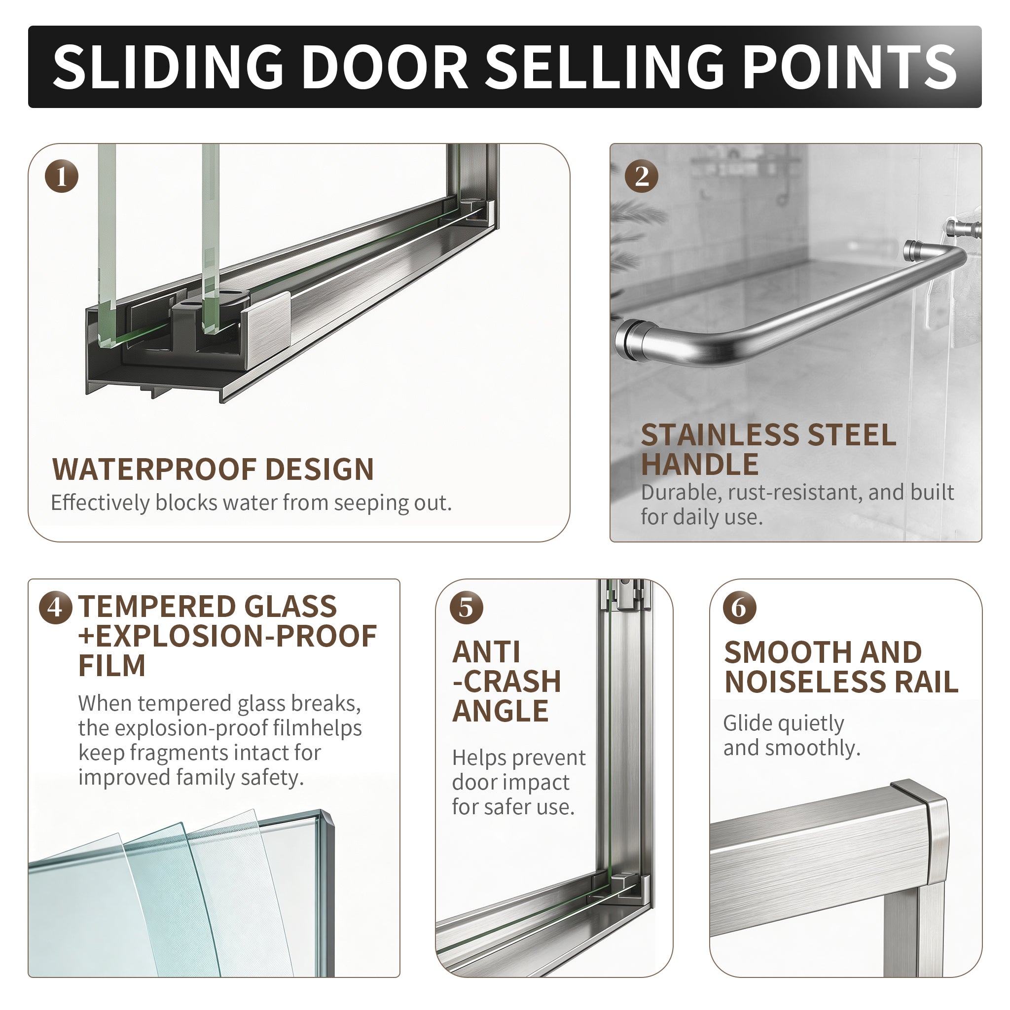 56-60" × 72" Double Sliding Shower Door, Brushed Nickel