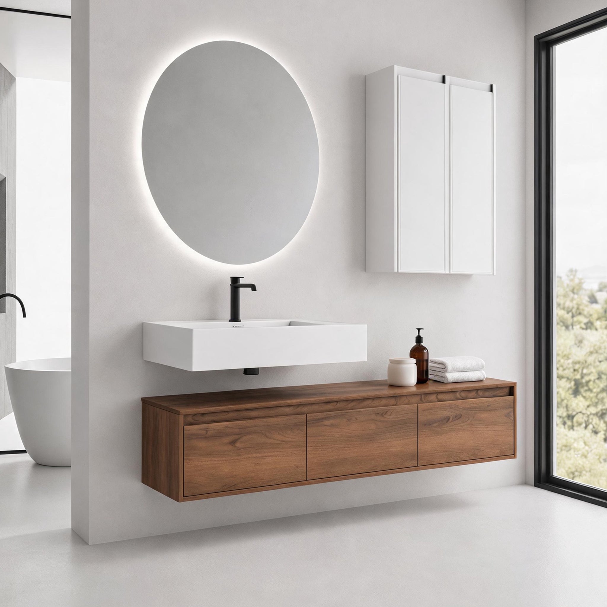 Suspend 60" Wall-Hung Vanity System — Mix & Match Basin & Side Cabinets, 7 Configurations (RTA)