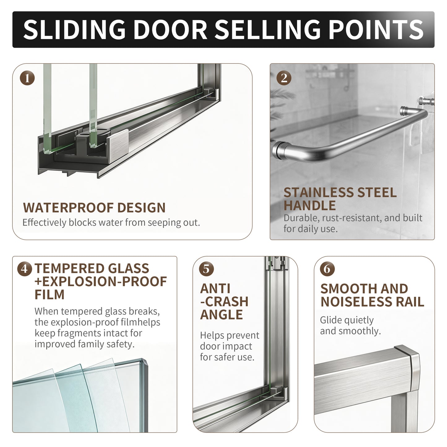 50-54" × 72" Double Sliding Shower Door, Brushed Nickel