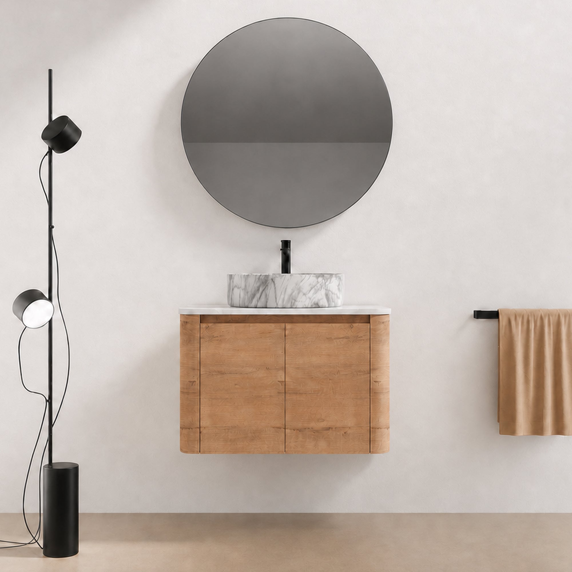 Curvo 30"-72" Floating Vanity System with 5 Ceramic Basin Colors (RTA)