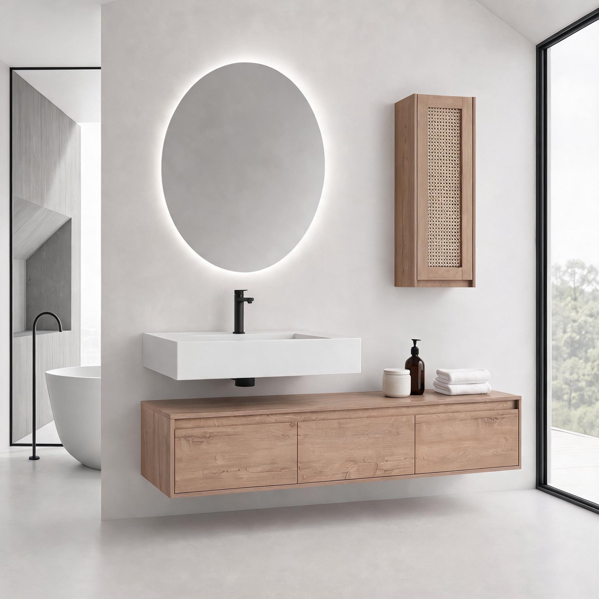 Suspend 60" Wall-Hung Vanity System — Mix & Match Basin & Side Cabinets, 7 Configurations (RTA)