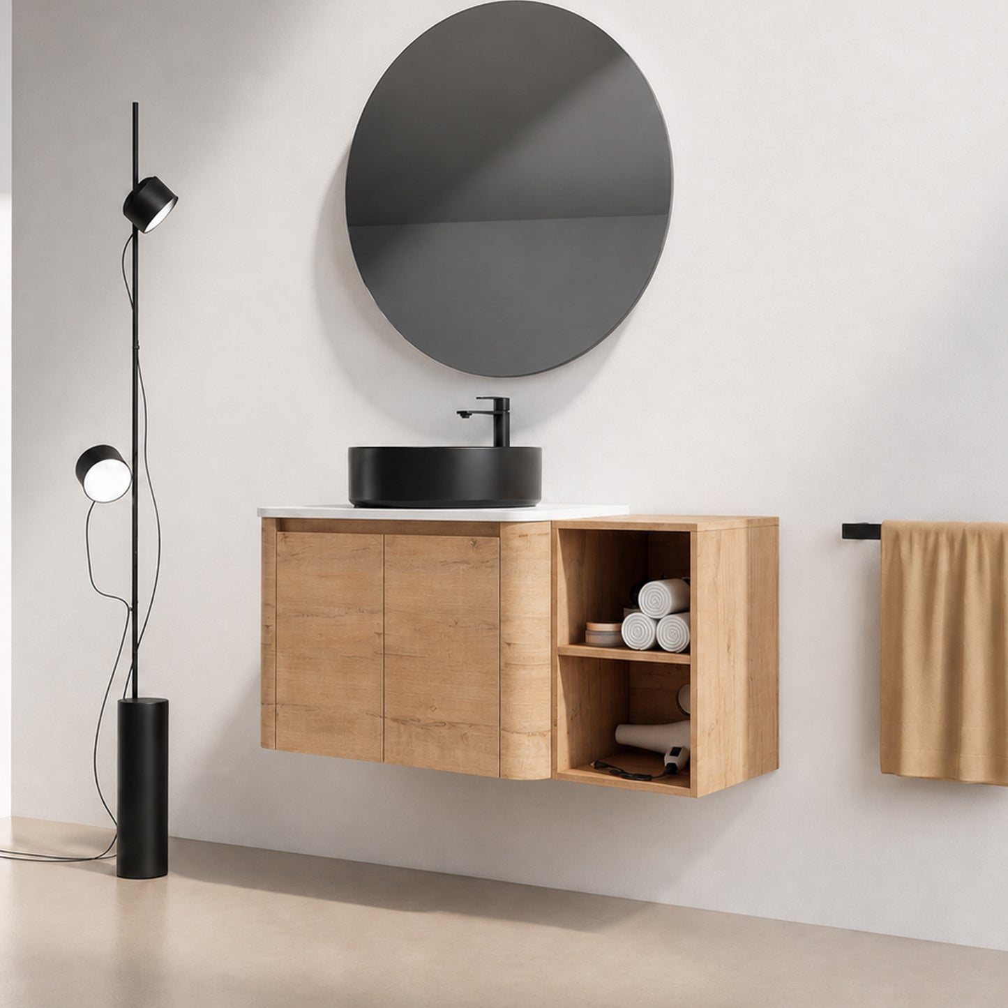Curvo 30"-72" Floating Vanity System with 5 Ceramic Basin Colors (RTA)