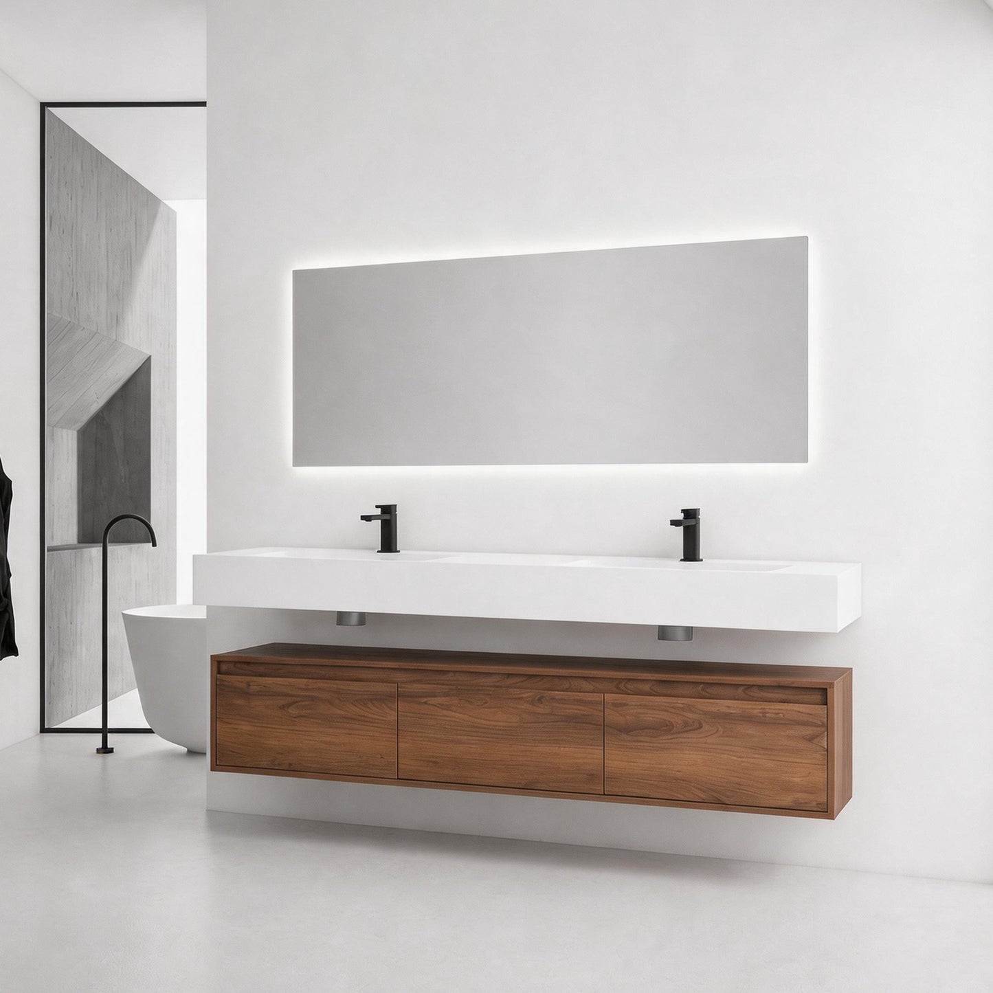 Suspend 60" Wall-Hung Vanity System — Mix & Match Basin & Side Cabinets, 7 Configurations (RTA)