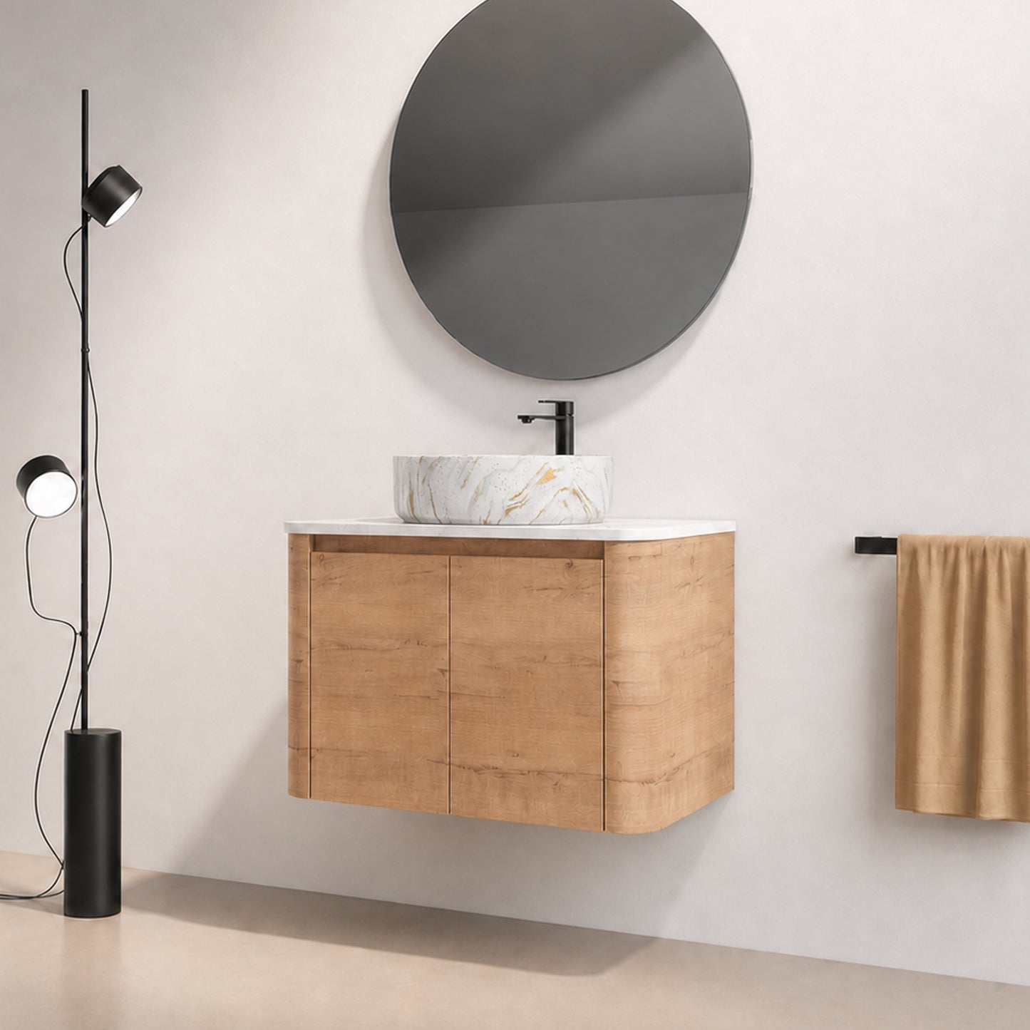 Curvo 30"-72" Floating Vanity System with 5 Ceramic Basin Colors (RTA)