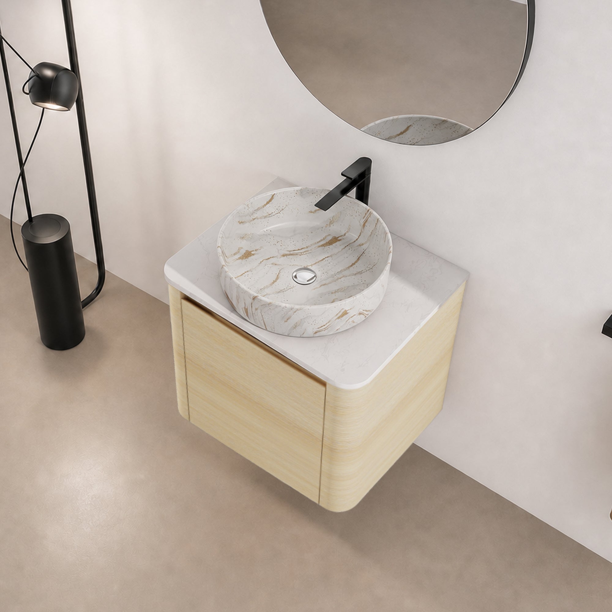 Curvo 24"/36"/48"/60" Floating Vanity with Ceramic Sink (RTA)