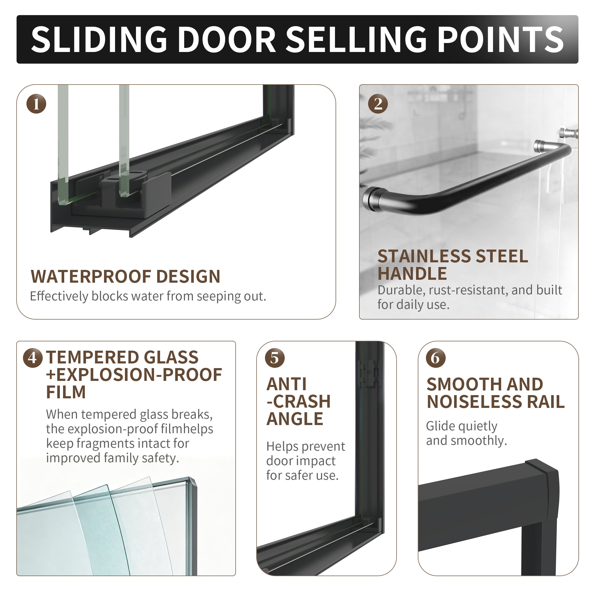 50-54" × 72" Double Sliding Shower Door, Matte Black