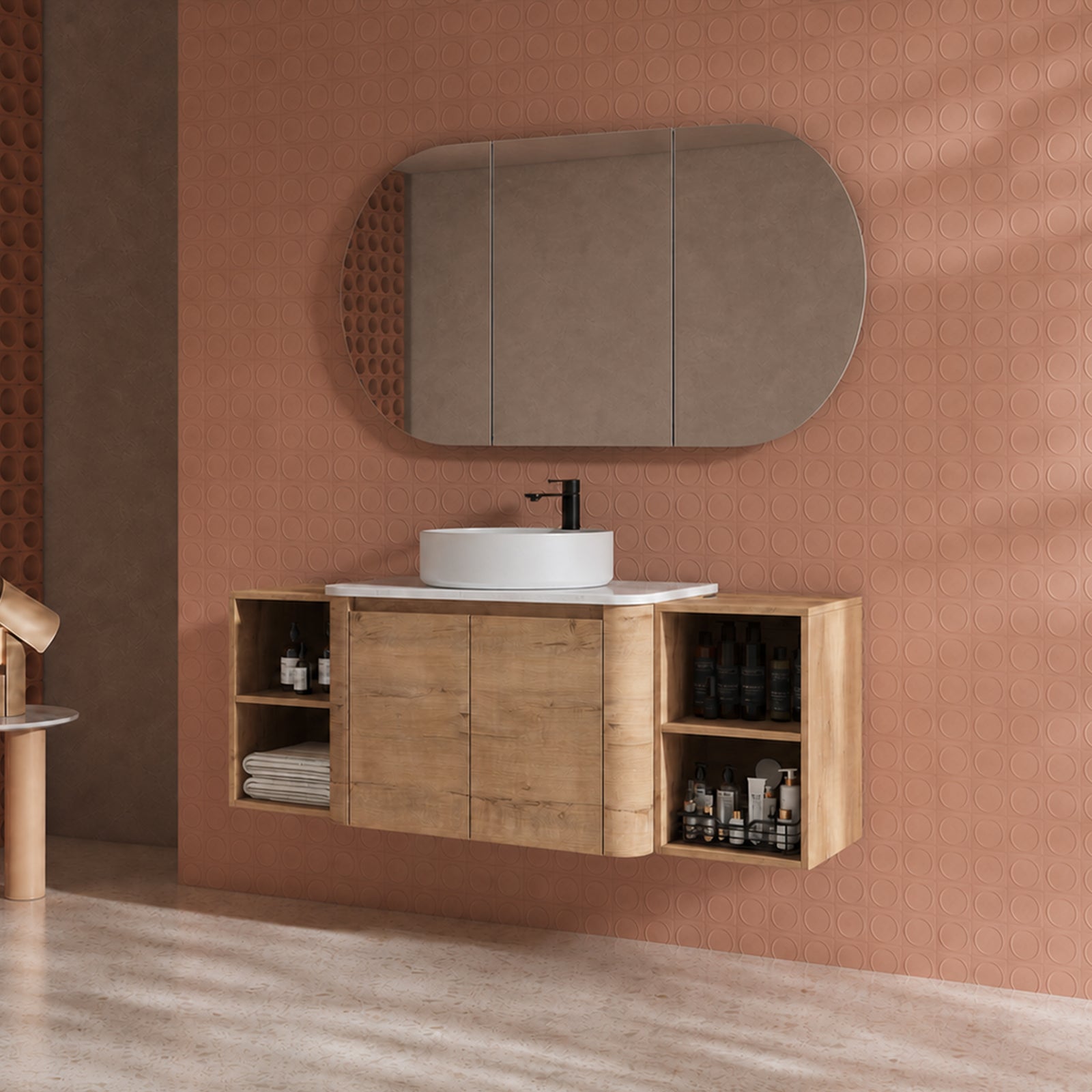 Curvo 30"-72" Floating Vanity System with 5 Ceramic Basin Colors (RTA)