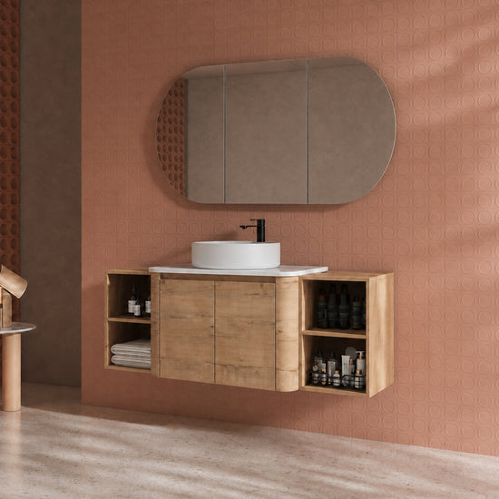 Curvo 30"-72" Floating Vanity System with 5 Ceramic Basin Colors (RTA)