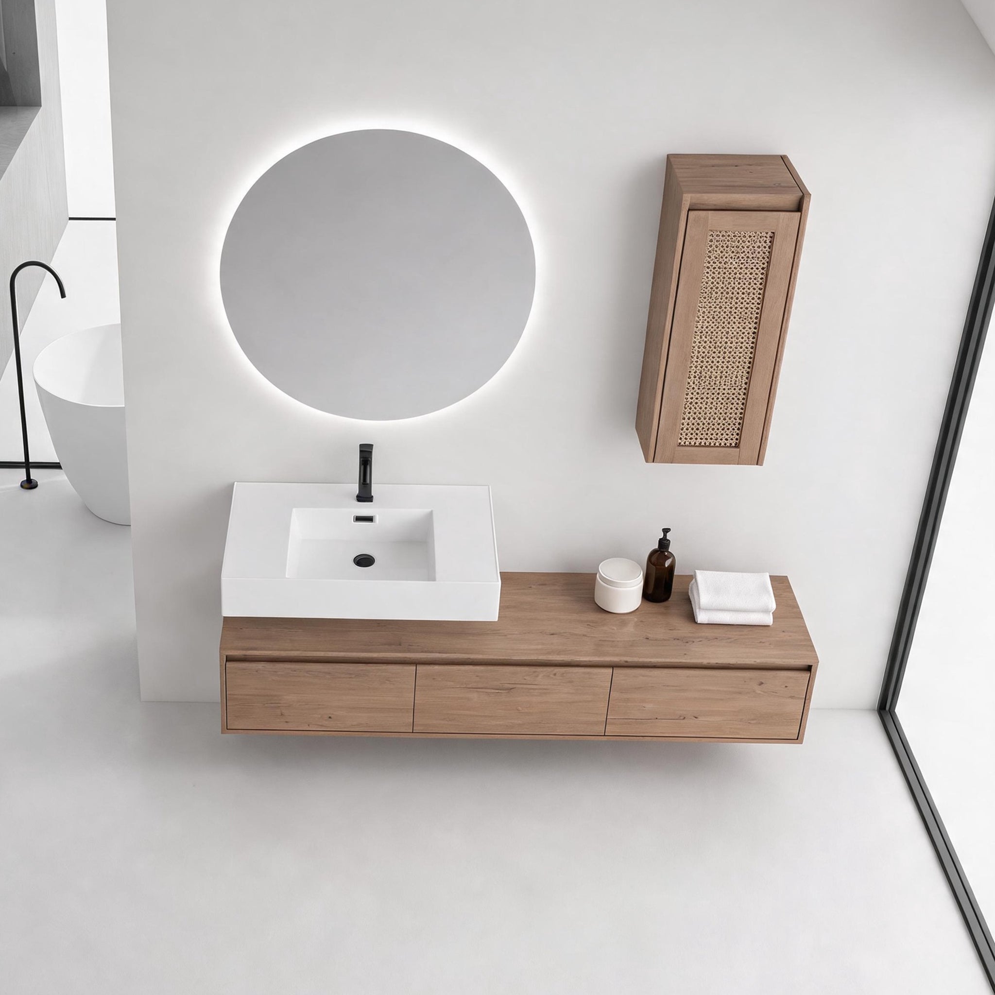 Suspend 60" Wall-Hung Vanity System — Mix & Match Basin & Side Cabinets, 7 Configurations (RTA)