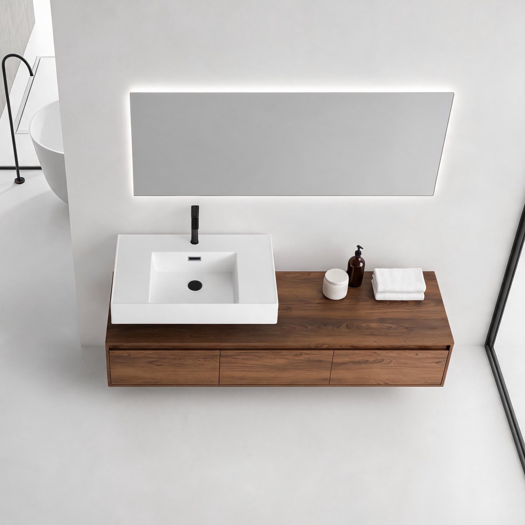 Suspend 60" Wall-Hung Vanity System — Mix & Match Basin & Side Cabinets, 7 Configurations (RTA)