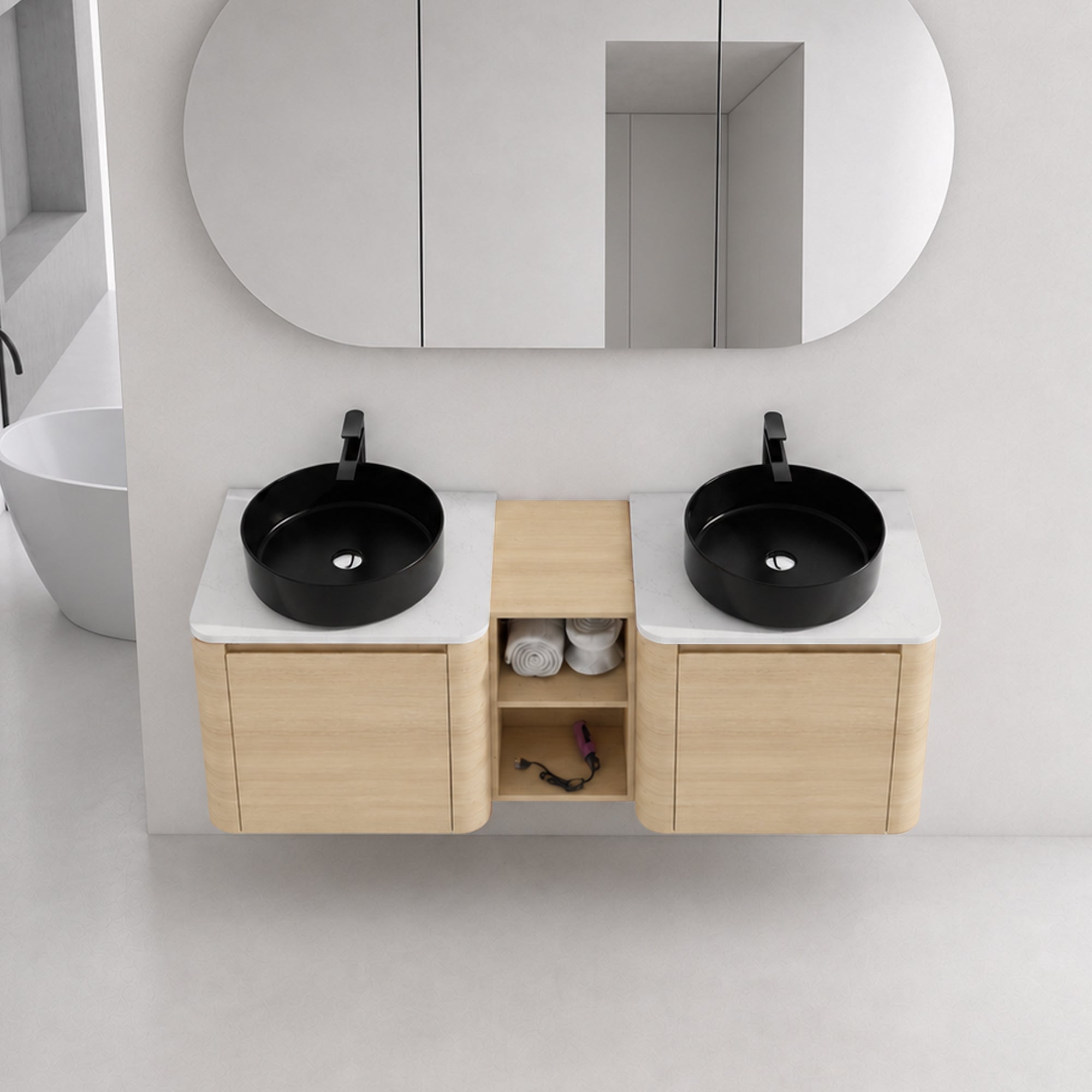 Curvo 24"/36"/48"/60" Floating Vanity with Ceramic Sink (RTA)