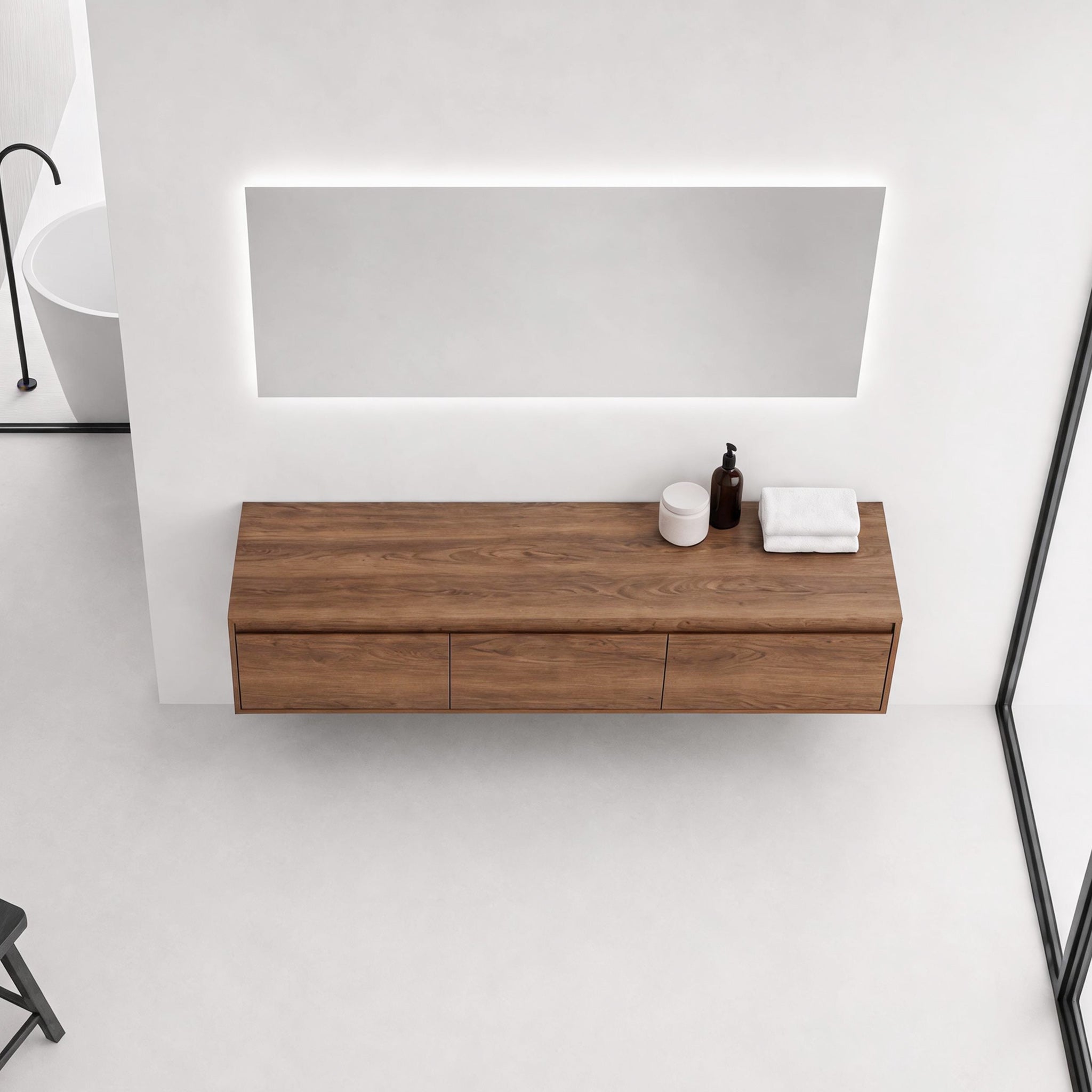 Suspend 60" Wall-Hung Vanity System — Mix & Match Basin & Side Cabinets, 7 Configurations (RTA)