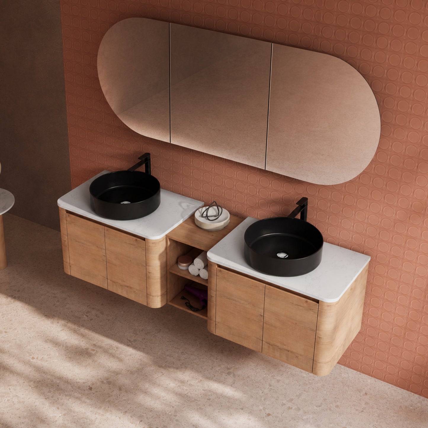 Curvo 30"-72" Floating Vanity System with 5 Ceramic Basin Colors (RTA)