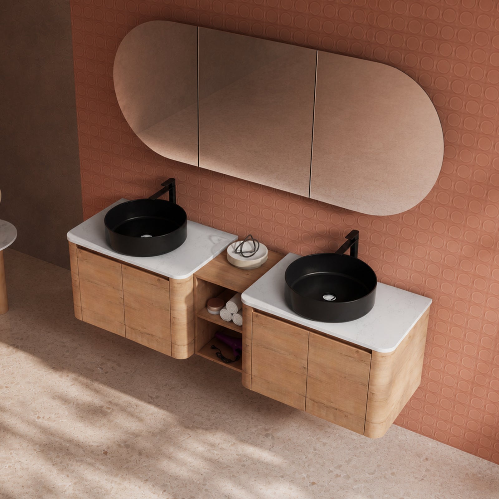 Curvo 30"-72" Floating Vanity System with 5 Ceramic Basin Colors (RTA)