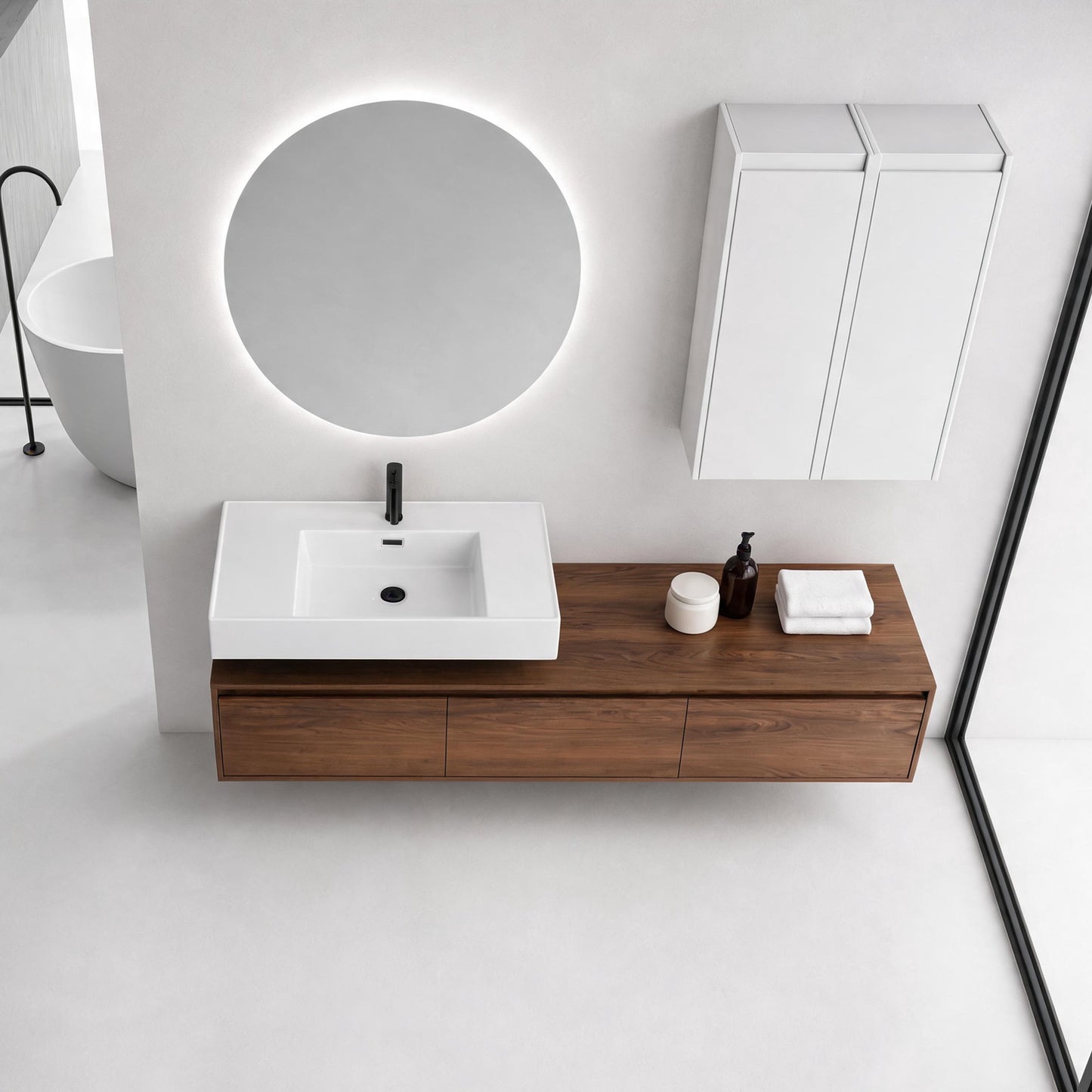 Suspend 60" Wall-Hung Vanity System — Mix & Match Basin & Side Cabinets, 7 Configurations (RTA)