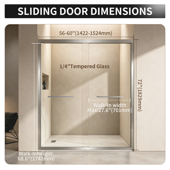 56-60" × 72" Double Sliding Shower Door, Brushed Nickel
