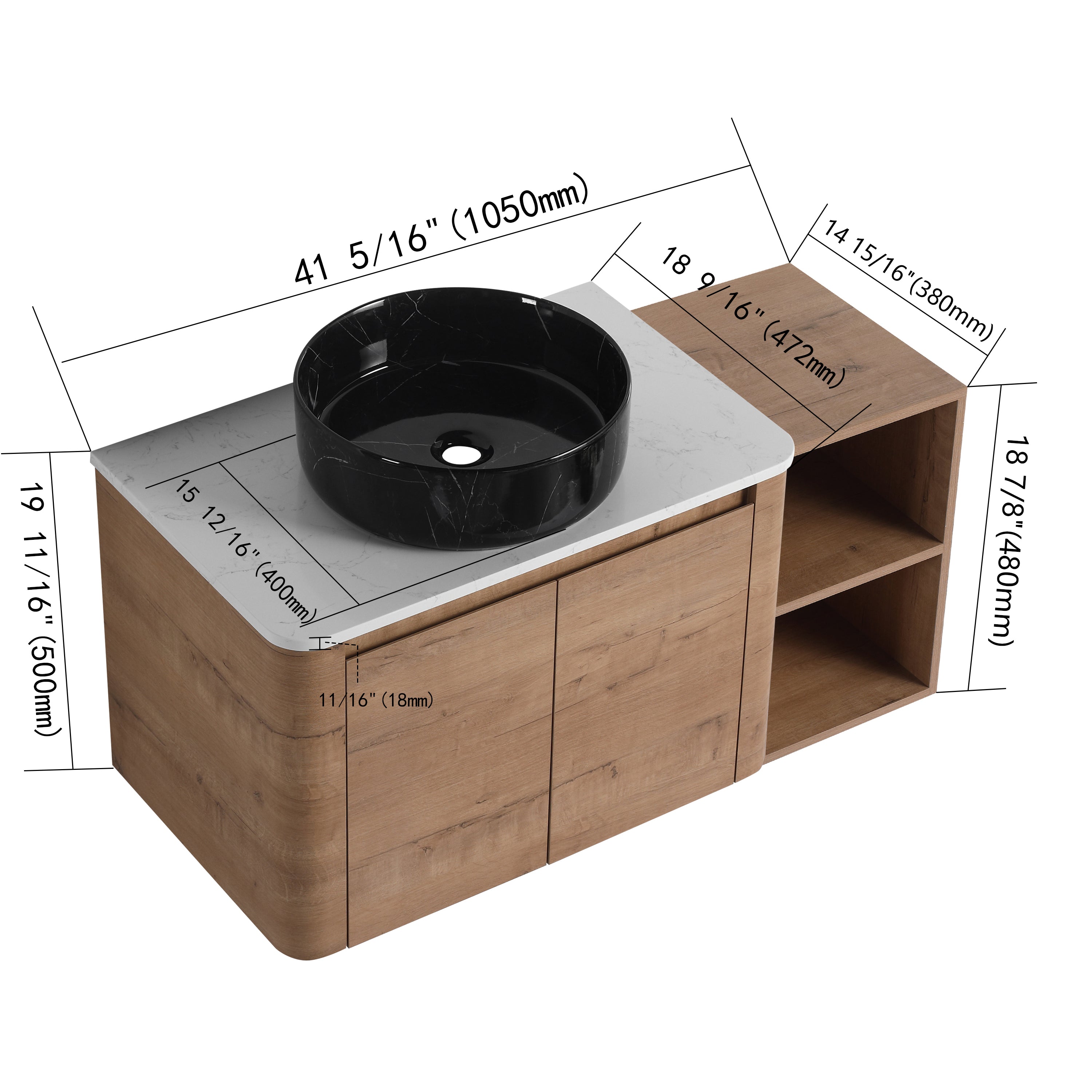 Curvo 30"-72" Floating Vanity System with 5 Ceramic Basin Colors (RTA)
