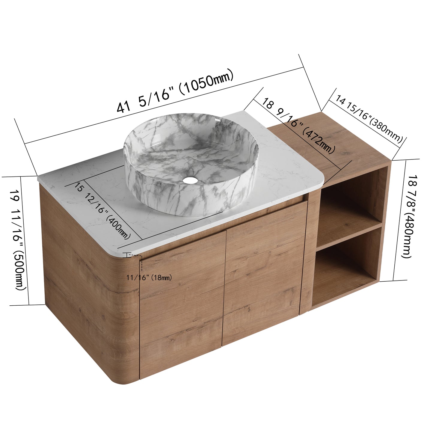 Curvo 30"-72" Floating Vanity System with 5 Ceramic Basin Colors (RTA)