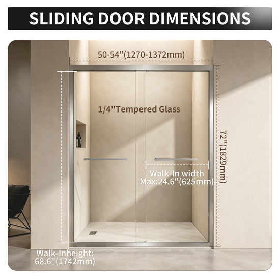 50-54" × 72" Double Sliding Shower Door, Brushed Nickel