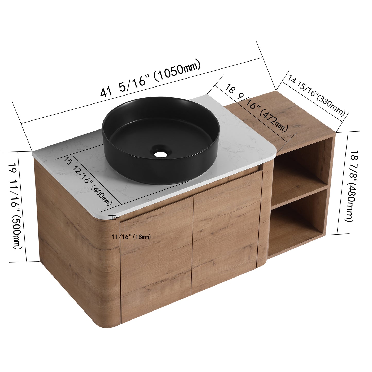 Curvo 30"-72" Floating Vanity System with 5 Ceramic Basin Colors (RTA)