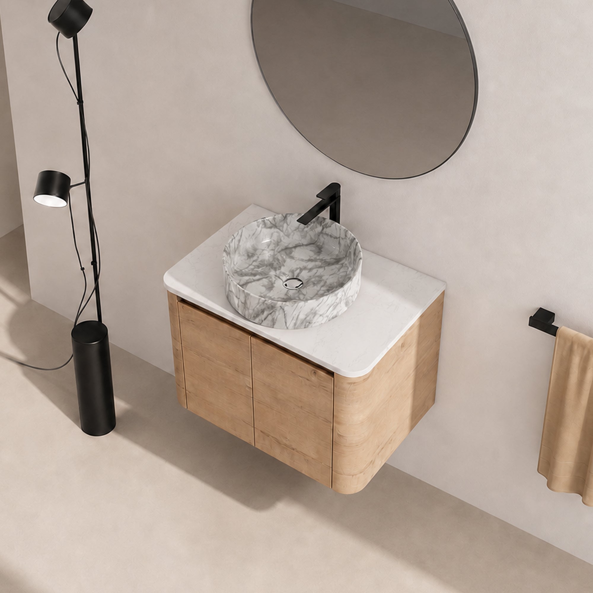 Curvo 30"-72" Floating Vanity System with 5 Ceramic Basin Colors (RTA)