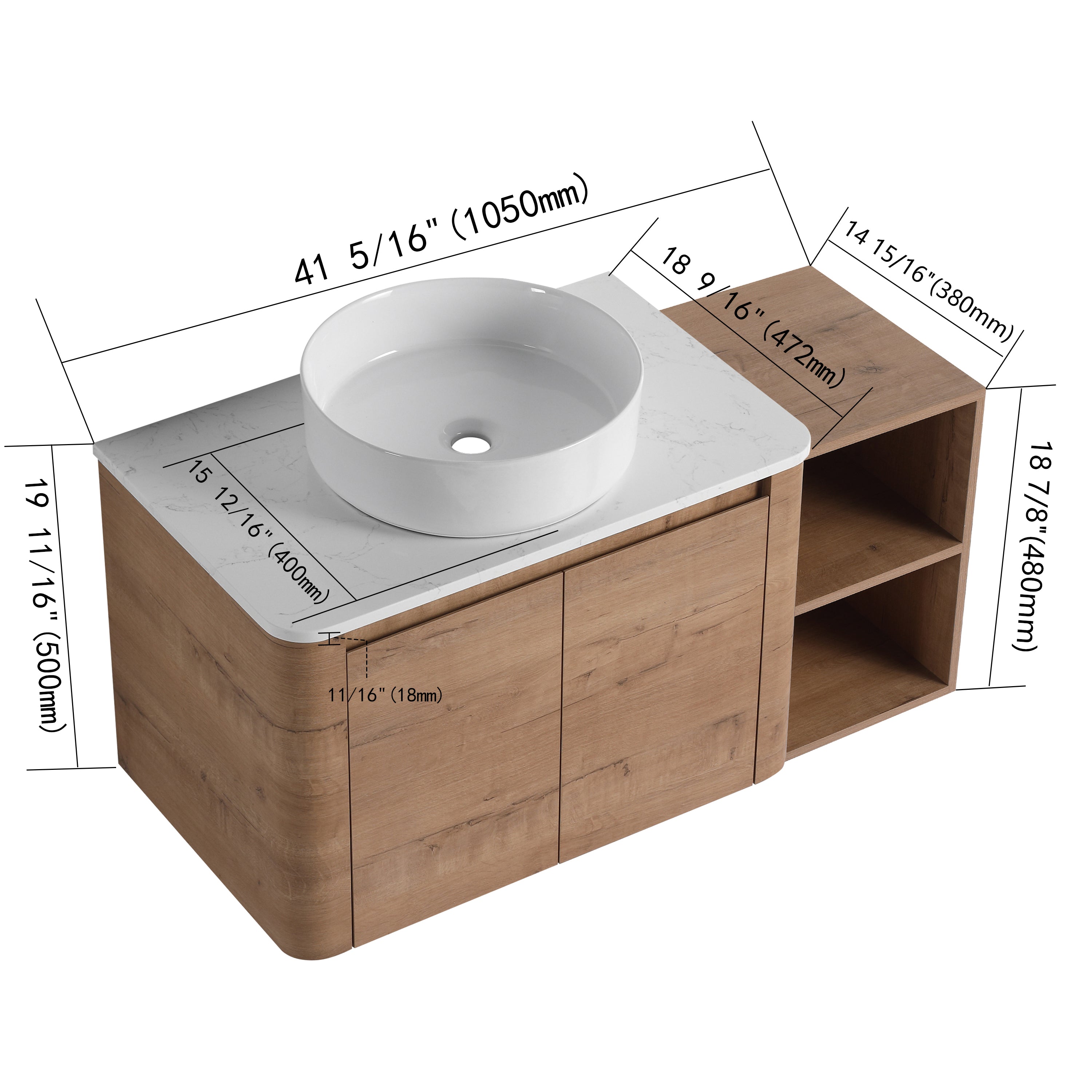 Curvo 30"-72" Floating Vanity System with 5 Ceramic Basin Colors (RTA)