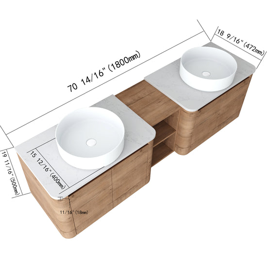 Curvo 30"-72" Floating Vanity System with 5 Ceramic Basin Colors (RTA)