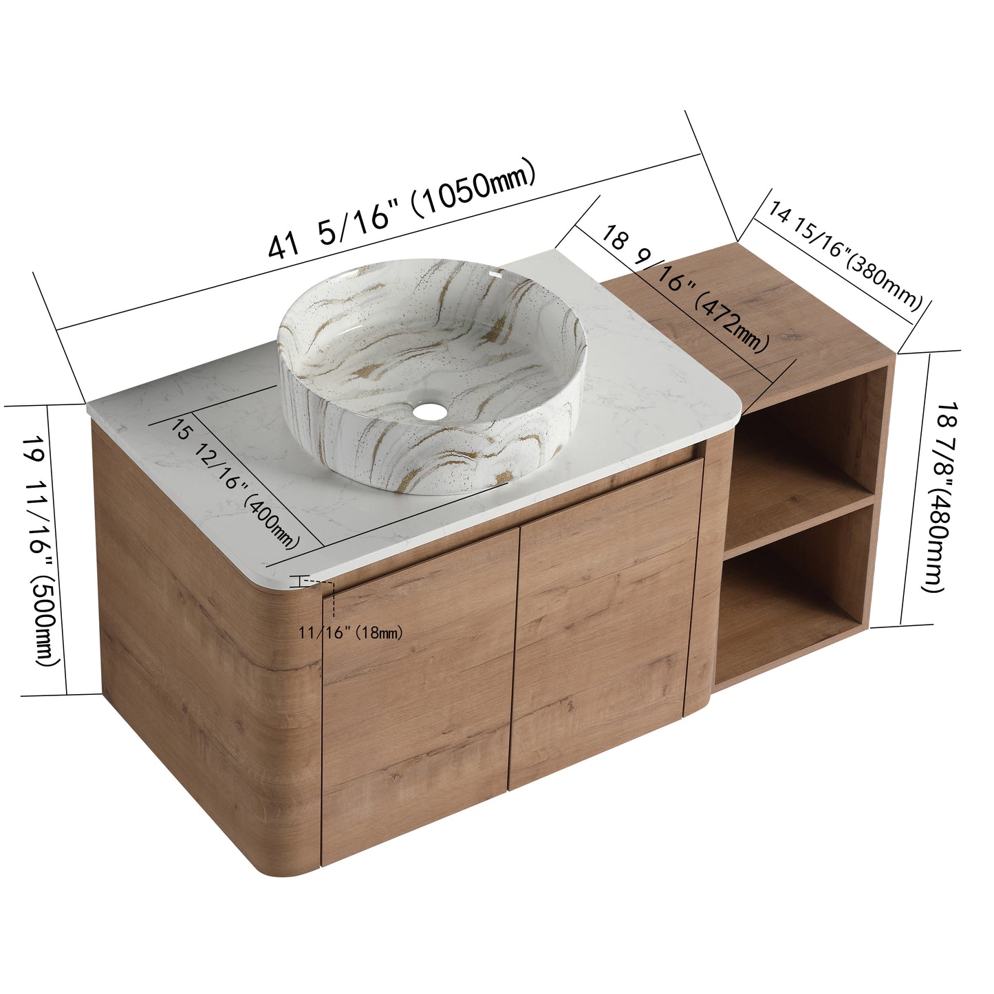 Curvo 30"-72" Floating Vanity System with 5 Ceramic Basin Colors (RTA)