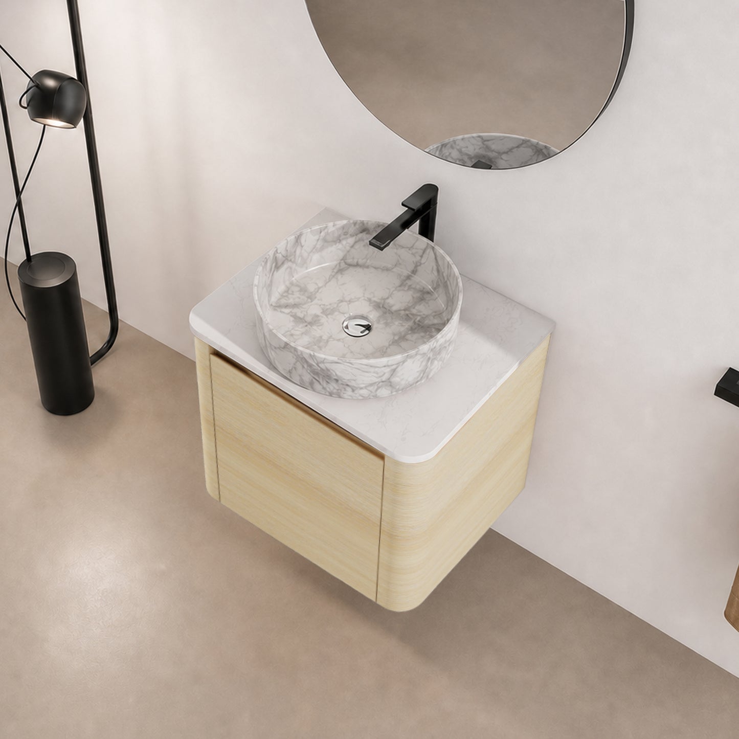 Curvo 24"/36"/48"/60" Floating Vanity with Ceramic Sink (RTA)