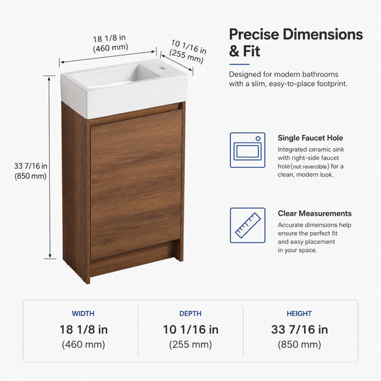 Narrow 18" Freestanding Vanity (Assembled)