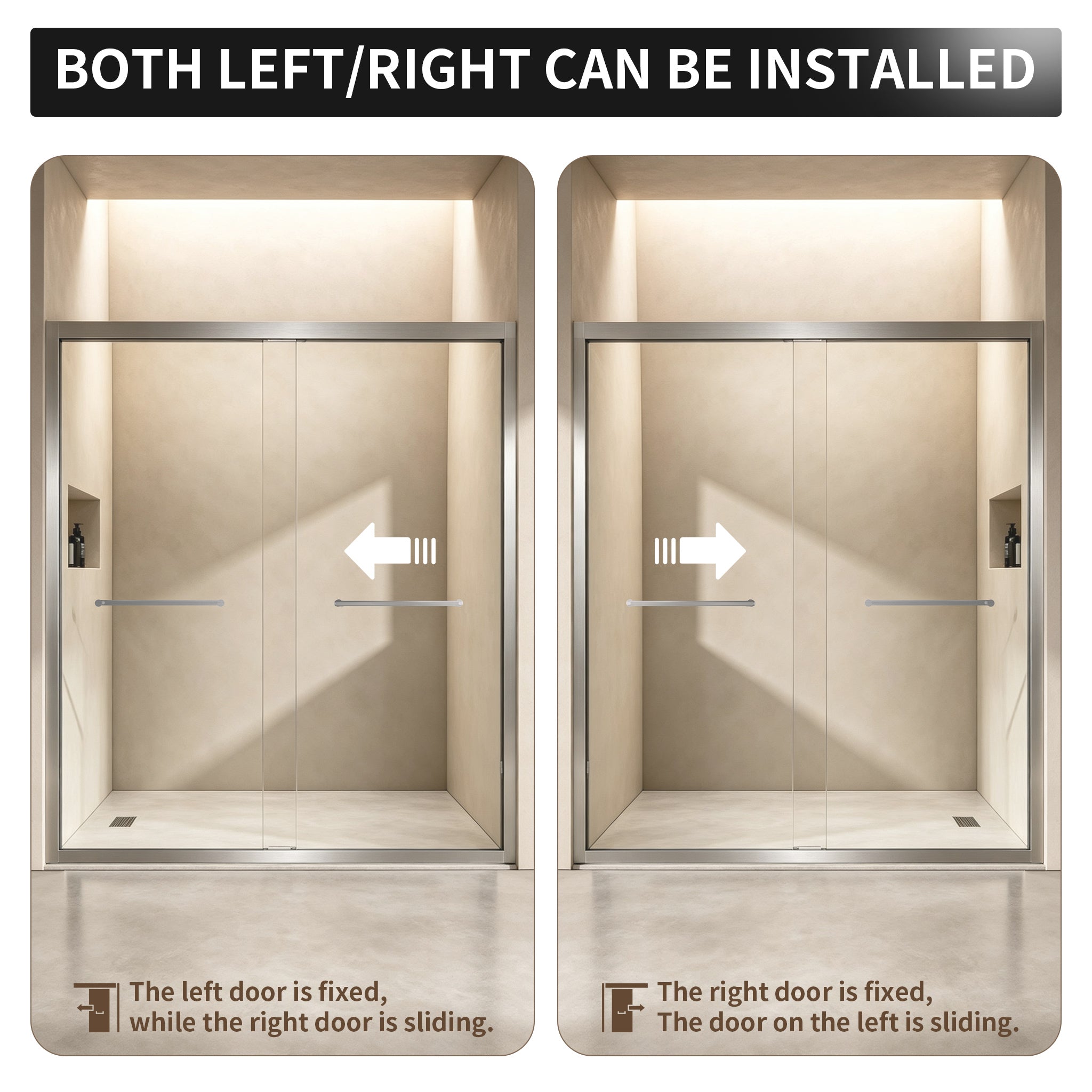56-60" × 72" Double Sliding Shower Door, Brushed Nickel