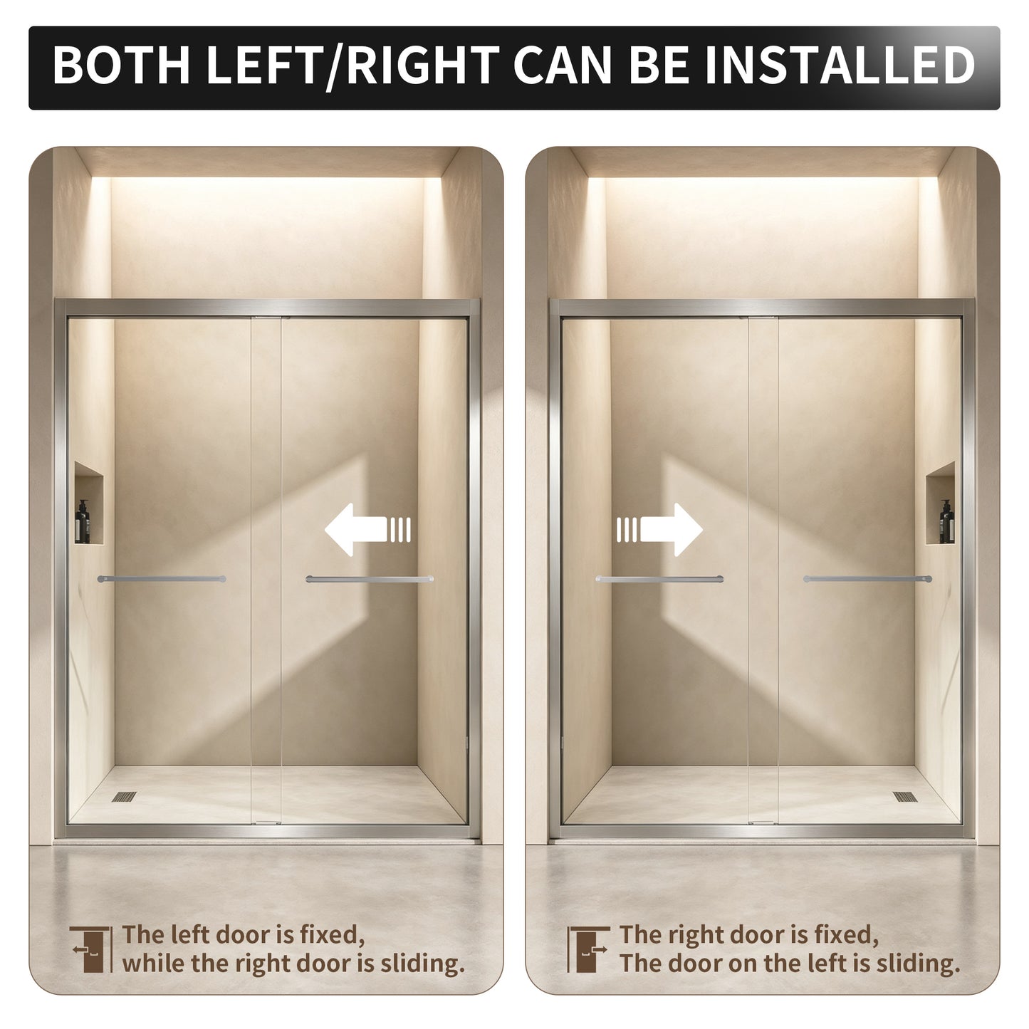 50-54" × 72" Double Sliding Shower Door, Brushed Nickel