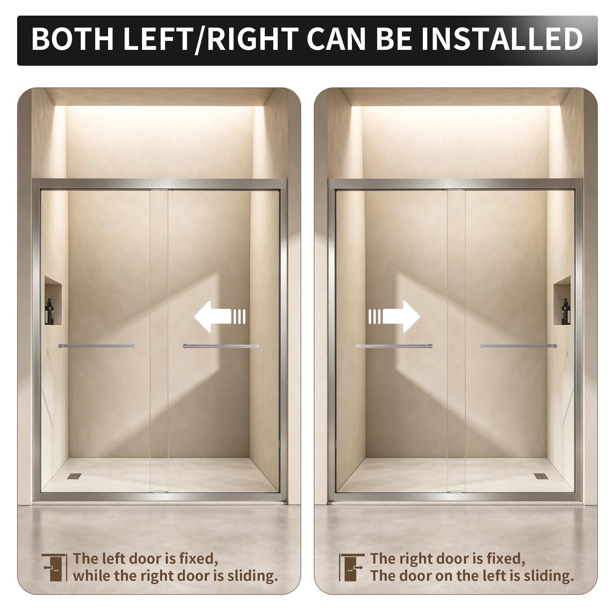 50-54" × 72" Double Sliding Shower Door, Brushed Nickel