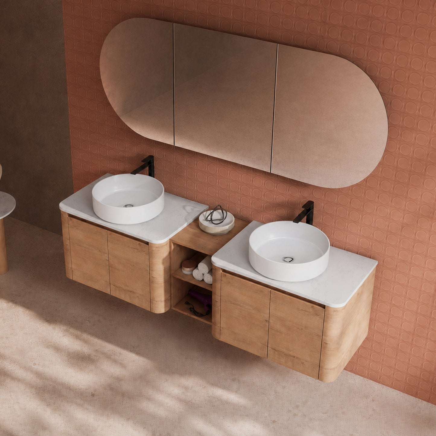 Curvo 30"-72" Floating Vanity System with 5 Ceramic Basin Colors (RTA)