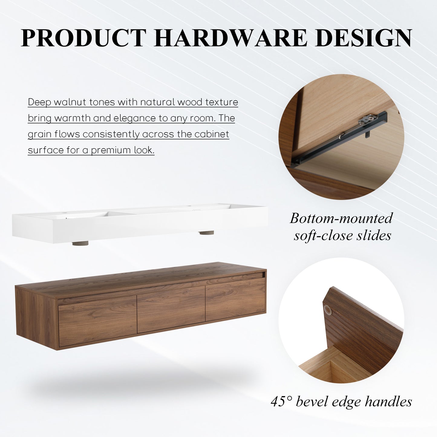 Suspend 60" Wall-Hung Vanity System — Mix & Match Basin & Side Cabinets, 7 Configurations (RTA)