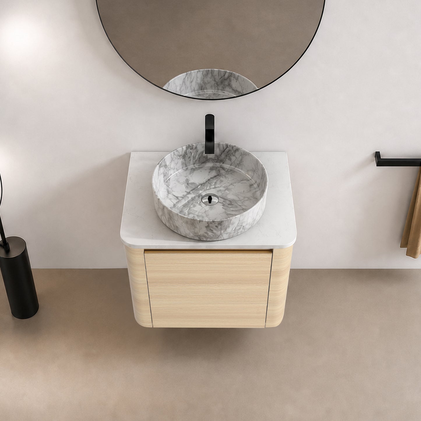 Curvo 24"/36"/48"/60" Floating Vanity with Ceramic Sink (RTA)