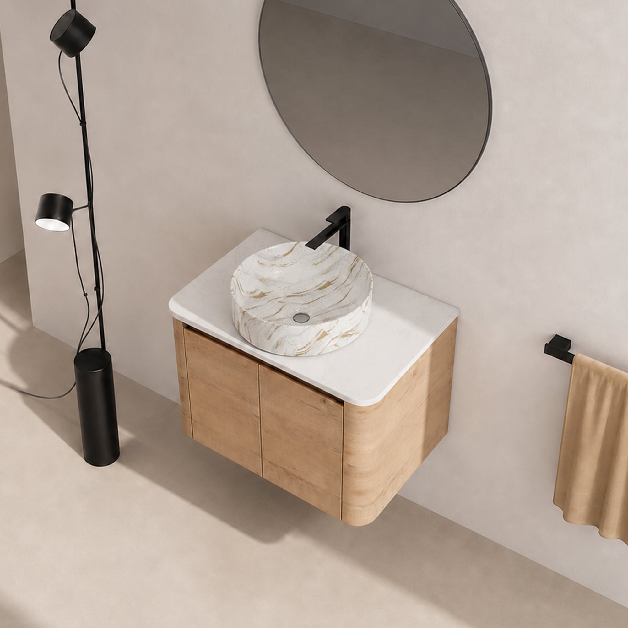 Curvo 30"-72" Floating Vanity System with 5 Ceramic Basin Colors (RTA)