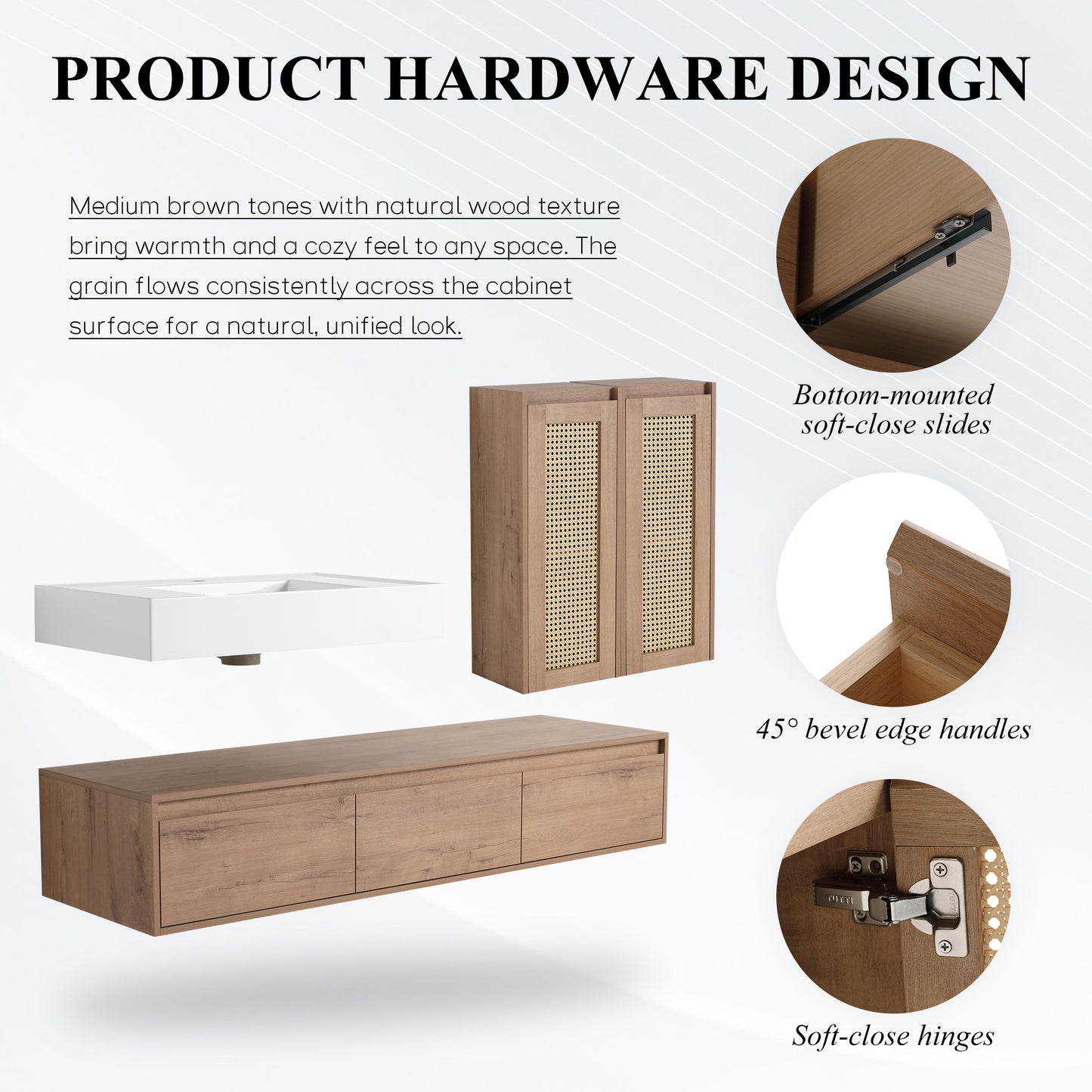 Suspend 60" Wall-Hung Vanity System — Mix & Match Basin & Side Cabinets, 7 Configurations (RTA)