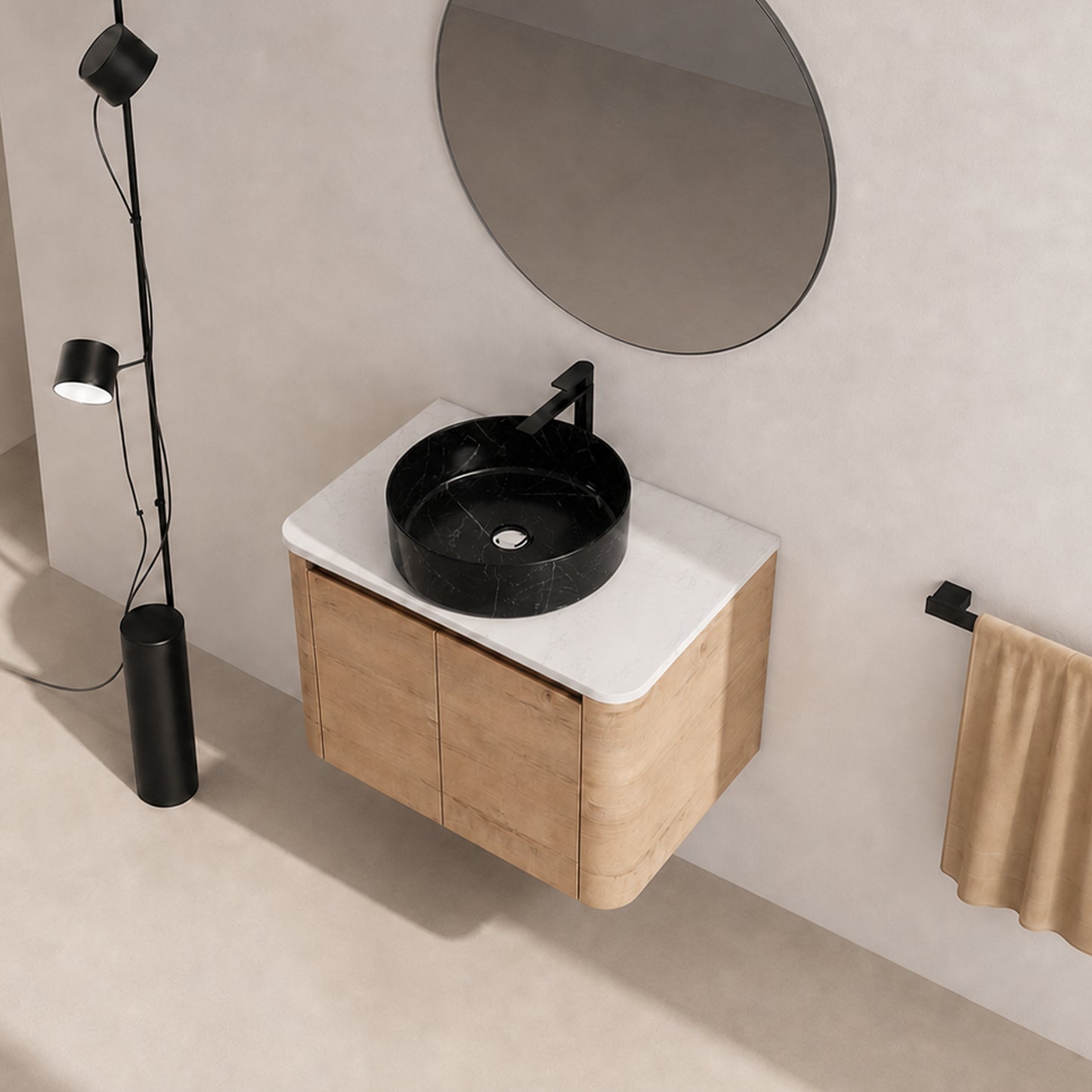 Curvo 30"-72" Floating Vanity System with 5 Ceramic Basin Colors (RTA)