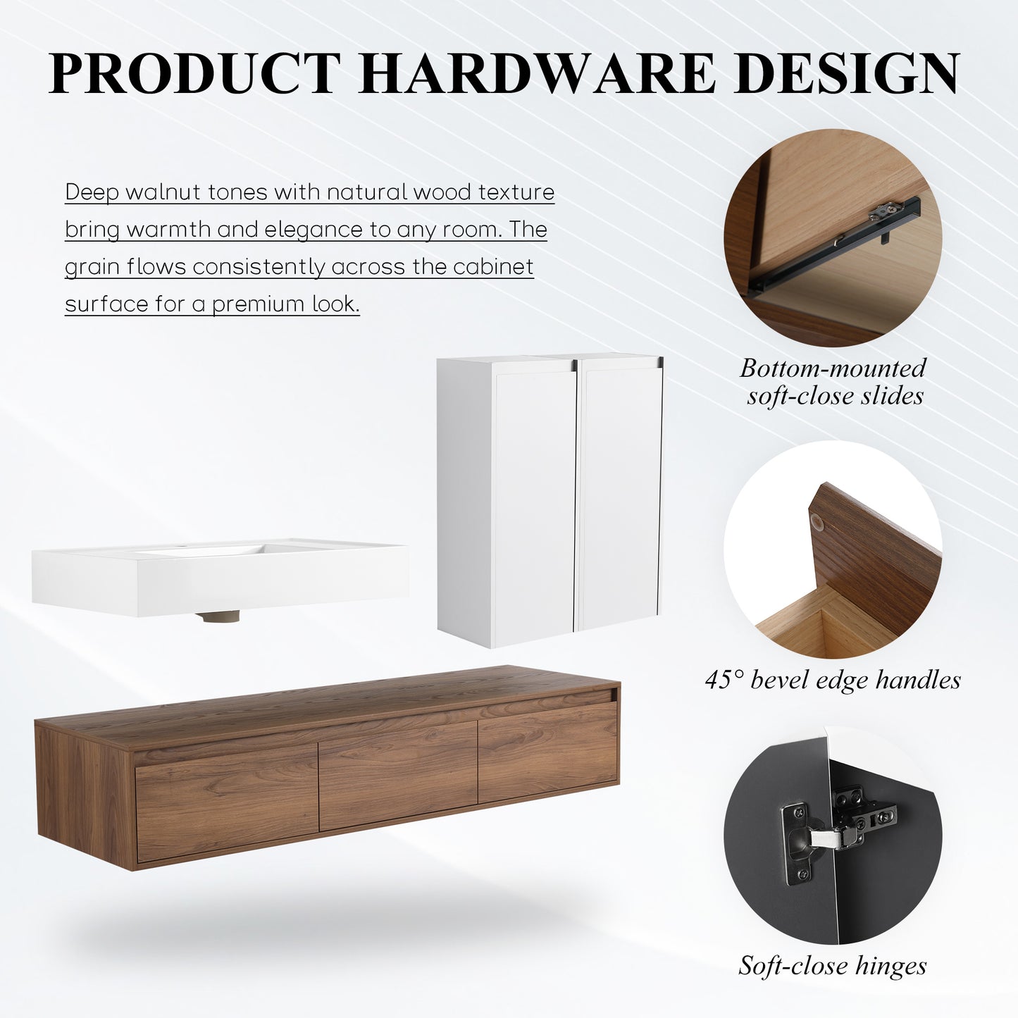 Suspend 60" Wall-Hung Vanity System — Mix & Match Basin & Side Cabinets, 7 Configurations (RTA)