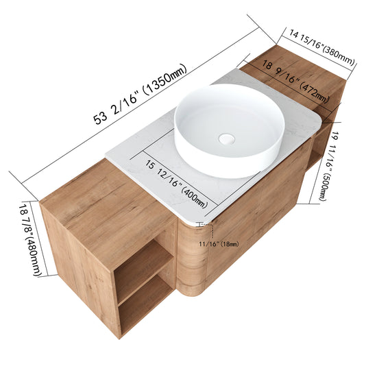 Curvo 30"-72" Floating Vanity System with 5 Ceramic Basin Colors (RTA)