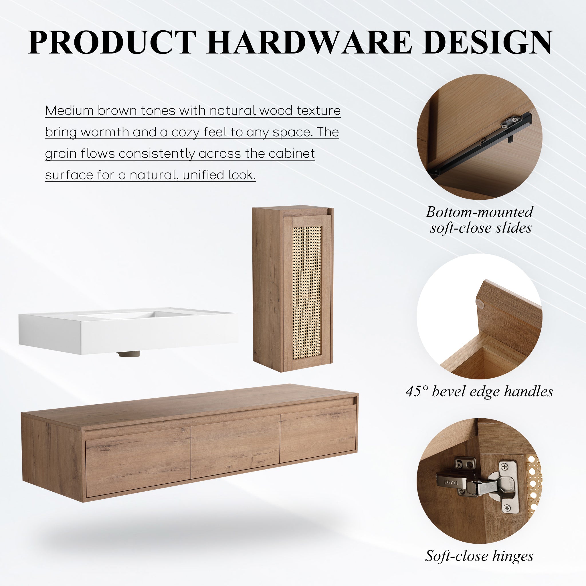 Suspend 60" Wall-Hung Vanity System — Mix & Match Basin & Side Cabinets, 7 Configurations (RTA)