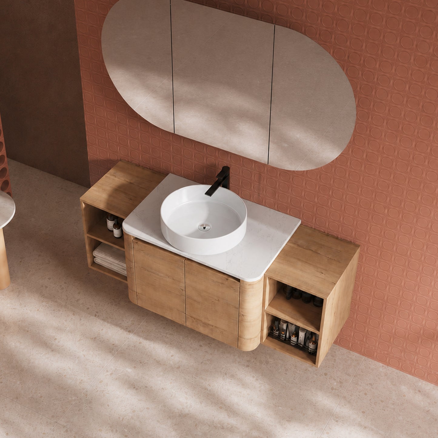 Curvo 30"-72" Floating Vanity System with 5 Ceramic Basin Colors (RTA)