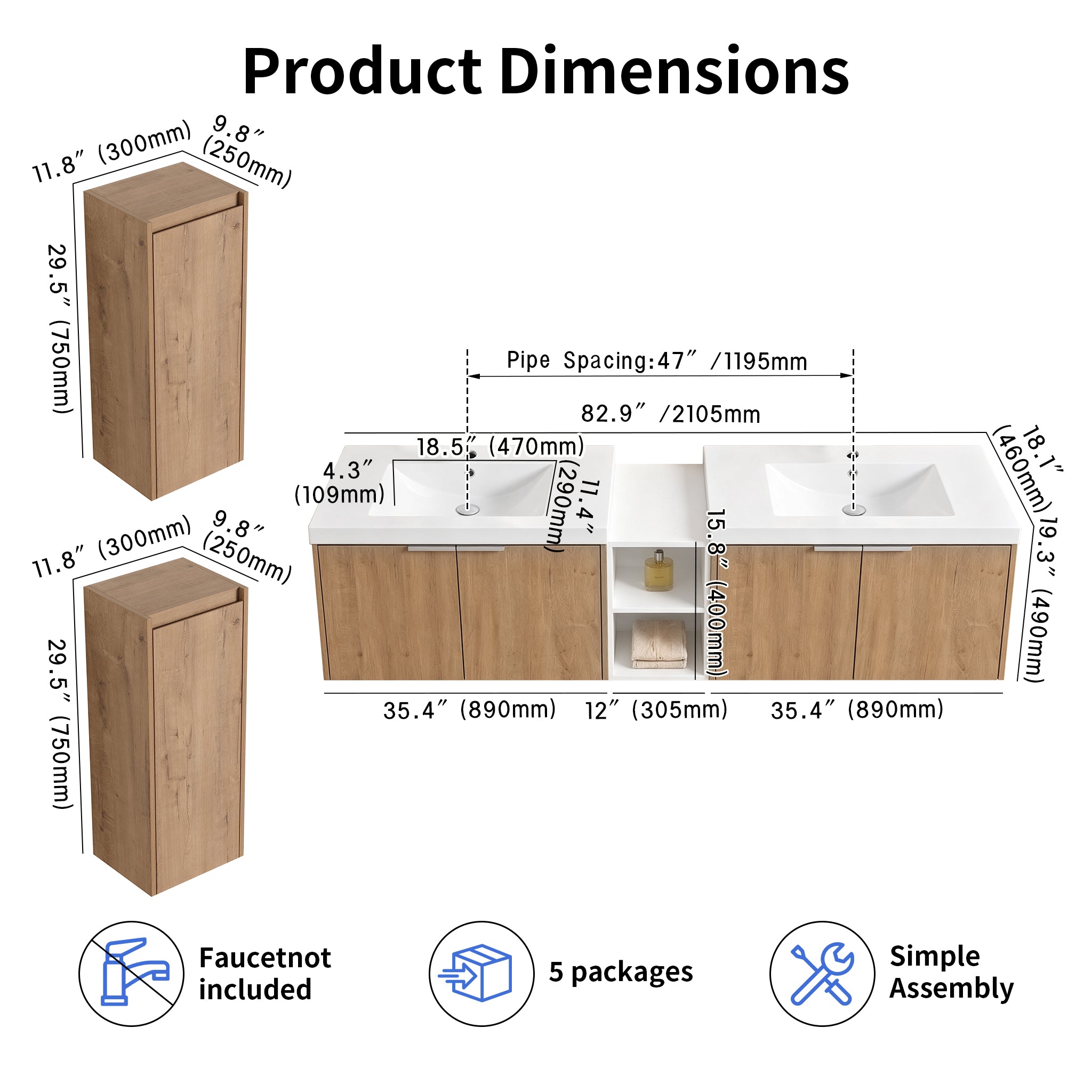 Unitas 60"/72"/84" Floating Vanity Set (RTA)